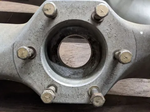 Aircraft wheel hub closeup