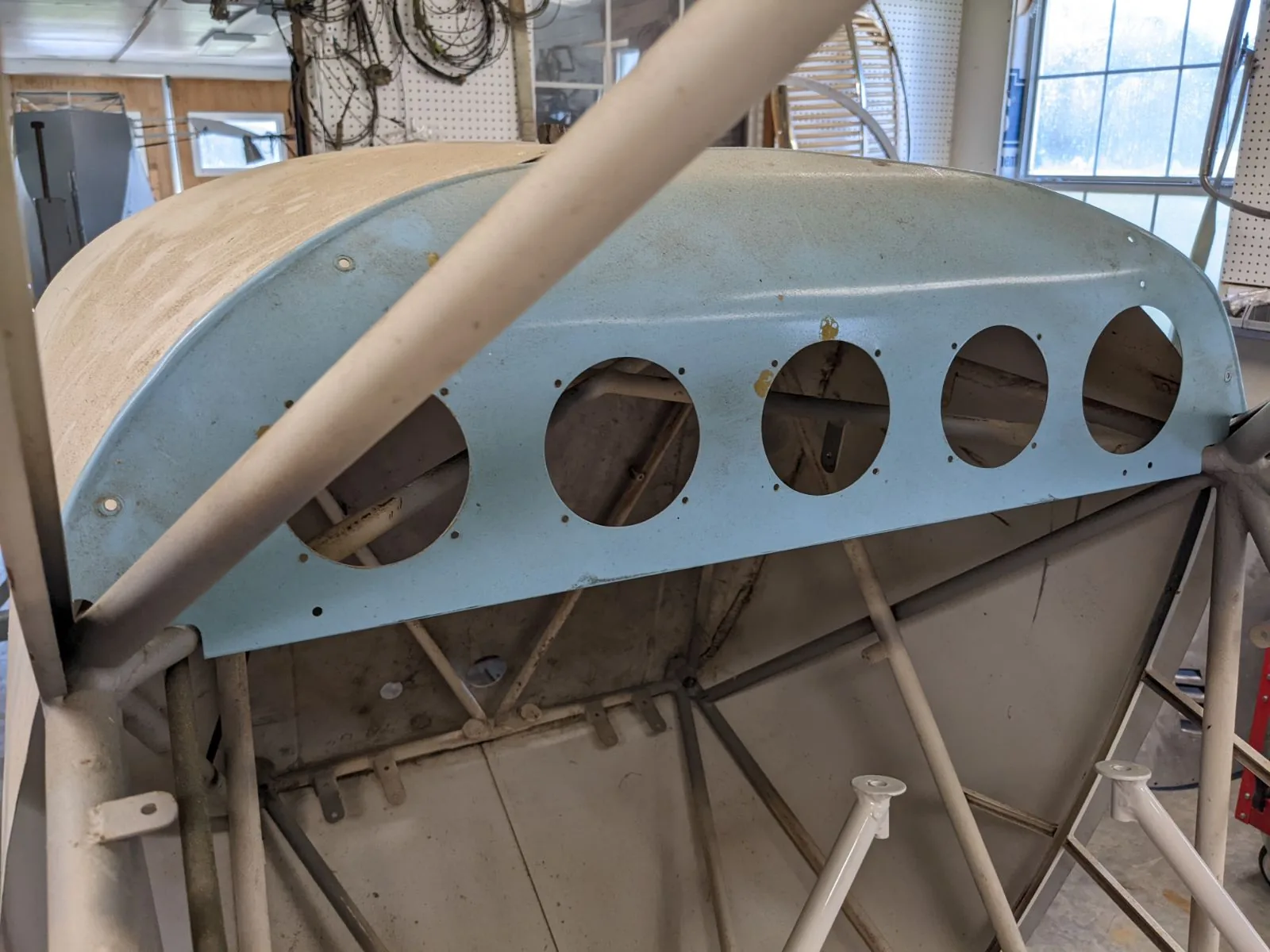 Blue aircraft fuselage frame