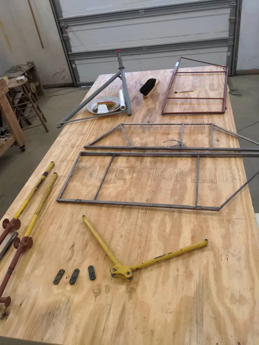 Welded aircraft frame on a workbench